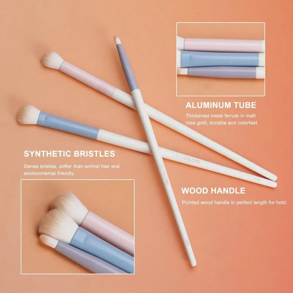 3-Pcs Colorful Synthetic Professional Eyeshadow Brushes with 20 Cotton Sticks